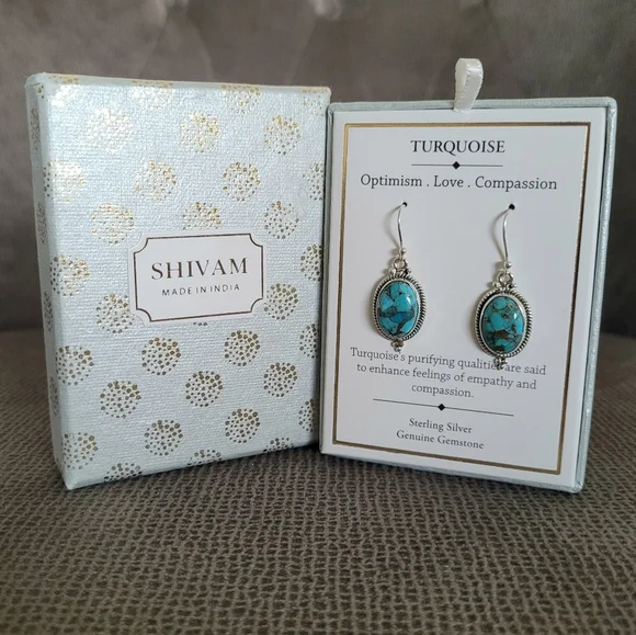 Shivam Oval Shaped Turquoise With Gold💛 Veins Earrings